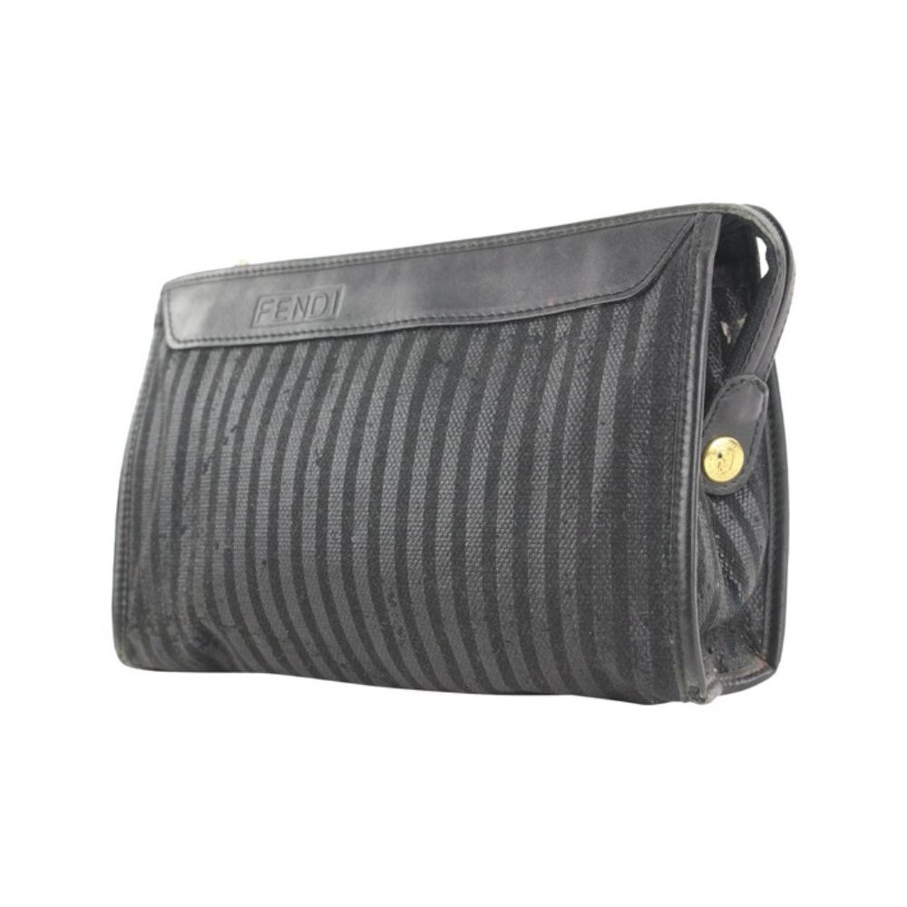 Fendi Black Pequin Stripe Cosemtic Pouch Make Up